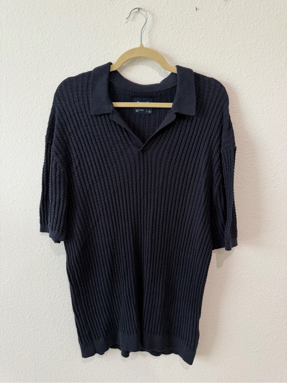 Abercrombie & Fitch Navy Textured Knit Polo